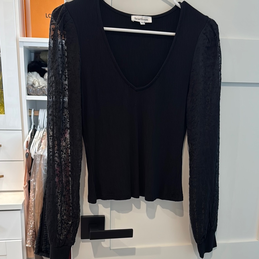 Heartloom Black Fitted Ribbed Long Sleeve Blouse